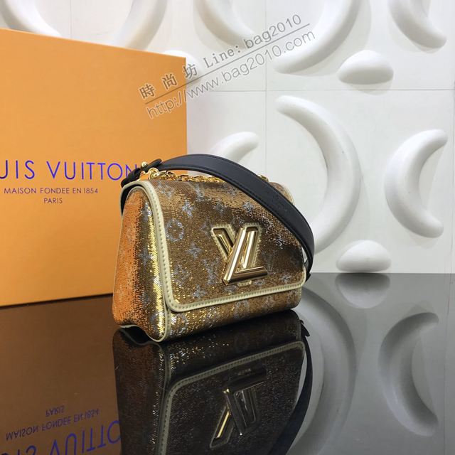 LV包 lv新款女包 M52906 金銀亮片 Monogram圖案TWIST手袋 lv鏈條單肩斜挎包  ydh3382